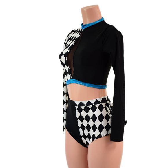 2PC Inset Keyhole Top and High Waist Siren Shorts Set with Ruffled Rump - Coquetry Clothing