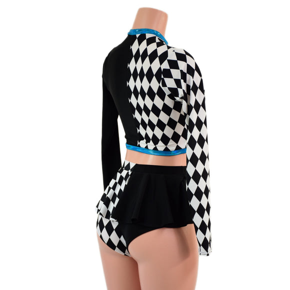 2PC Inset Keyhole Top and High Waist Siren Shorts Set with Ruffled Rump - Coquetry Clothing