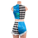 2PC Inset Keyhole Top and High Waist Siren Shorts with Ruffled Legs - Coquetry Clothing