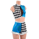 2PC Inset Keyhole Top and High Waist Siren Shorts with Ruffled Legs - Coquetry Clothing