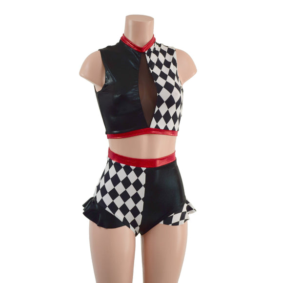 2PC Inset Keyhole Top and Siren Shorts with Ruffled Hips - Coquetry Clothing