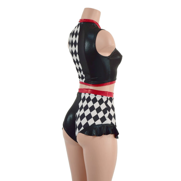 2PC Inset Keyhole Top and Siren Shorts with Ruffled Hips - Coquetry Clothing