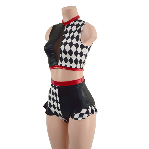 2PC Inset Keyhole Top and Siren Shorts with Ruffled Hips - Coquetry Clothing
