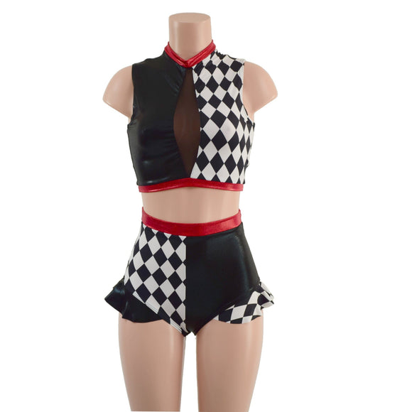 2PC Inset Keyhole Top and Siren Shorts with Ruffled Hips - Coquetry Clothing