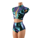 2PC Inset Mesh Keyhole Top and Siren Shorts Set - Coquetry Clothing