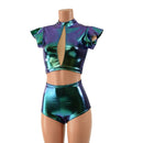 2PC Inset Mesh Keyhole Top and Siren Shorts Set - Coquetry Clothing