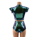 2PC Inset Mesh Keyhole Top and Siren Shorts Set - Coquetry Clothing