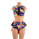 2PC Inset Mesh Keyhole Top and Siren Shorts with Mini Tux Back - Coquetry Clothing