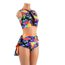 2PC Inset Mesh Keyhole Top and Siren Shorts with Mini Tux Back - Coquetry Clothing