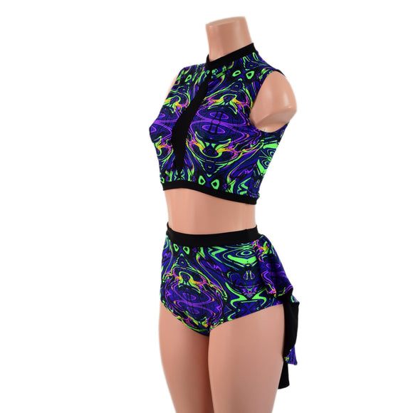 2PC Inset Mesh Keyhole Top and Siren Shorts with Mini Tux Back - Coquetry Clothing