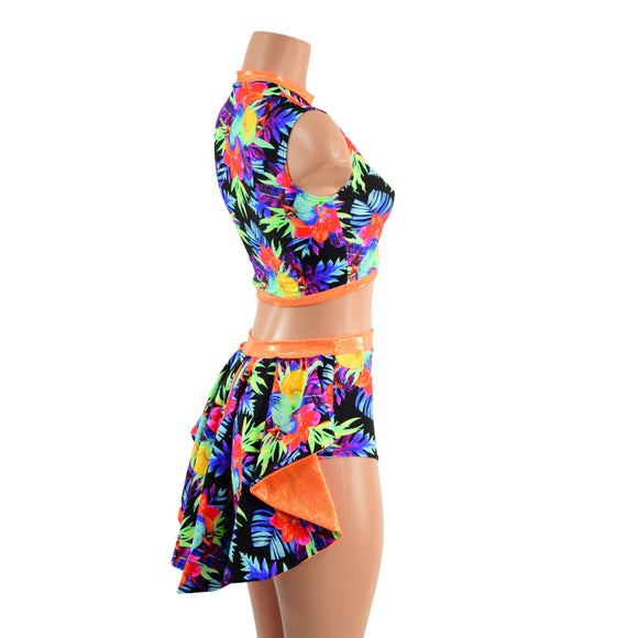 2PC Inset Mesh Keyhole Top and Siren Shorts with Mini Tux Back - Coquetry Clothing