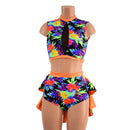 2PC Inset Mesh Keyhole Top and Siren Shorts with Mini Tux Back - Coquetry Clothing