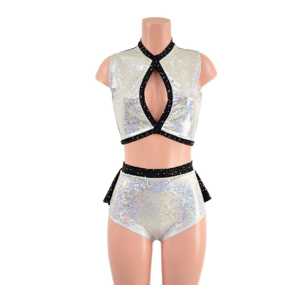 2PC Keyhole Crop Top and Ruffle Rump Siren Shorts Set - Coquetry Clothing