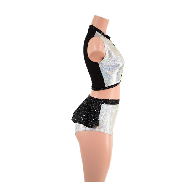 2PC Keyhole Crop Top and Ruffle Rump Siren Shorts Set - Coquetry Clothing