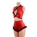 2PC Keyhole Crop Top and Ruffled Leg Siren Shorts Set - Coquetry Clothing