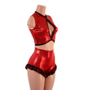 2PC Keyhole Crop Top and Ruffled Leg Siren Shorts Set - Coquetry Clothing