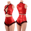 2PC Keyhole Crop Top and Ruffled Leg Siren Shorts Set - Coquetry Clothing