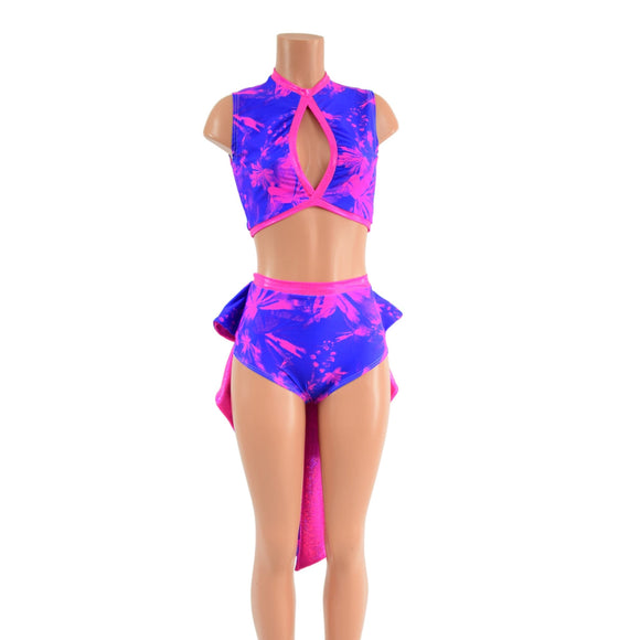 2PC Keyhole Top and Tuxedo Siren Shorts Set - Coquetry Clothing
