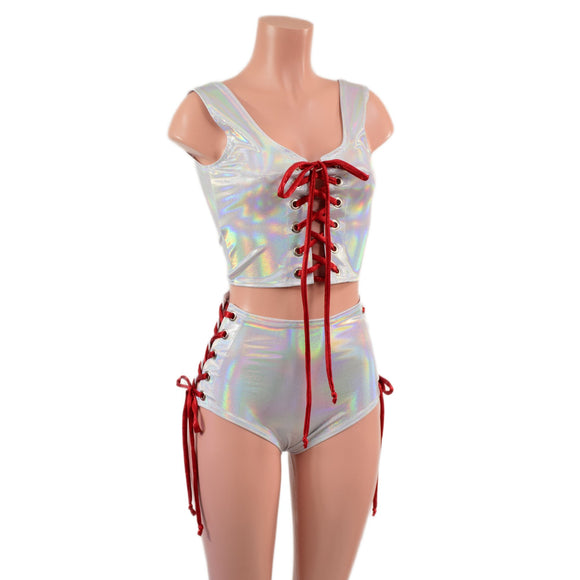 2PC Lace Up Crop Tank and Siren Shorts Set - Coquetry Clothing