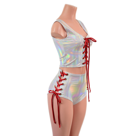 2PC Lace Up Crop Tank and Siren Shorts Set - Coquetry Clothing