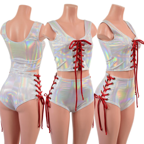 2PC Lace Up Crop Tank and Siren Shorts Set - Coquetry Clothing