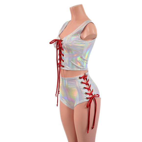 2PC Lace Up Crop Tank and Siren Shorts Set - Coquetry Clothing