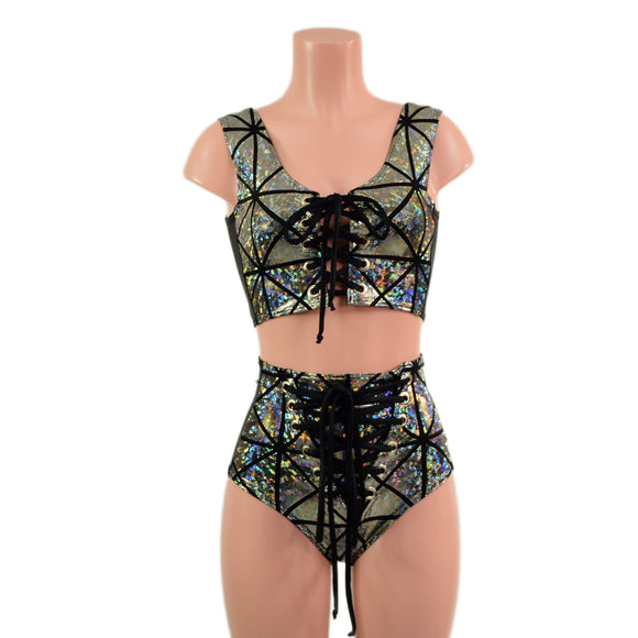 2PC Lace Up Side Panel Top & Siren Shorts Set - Coquetry Clothing