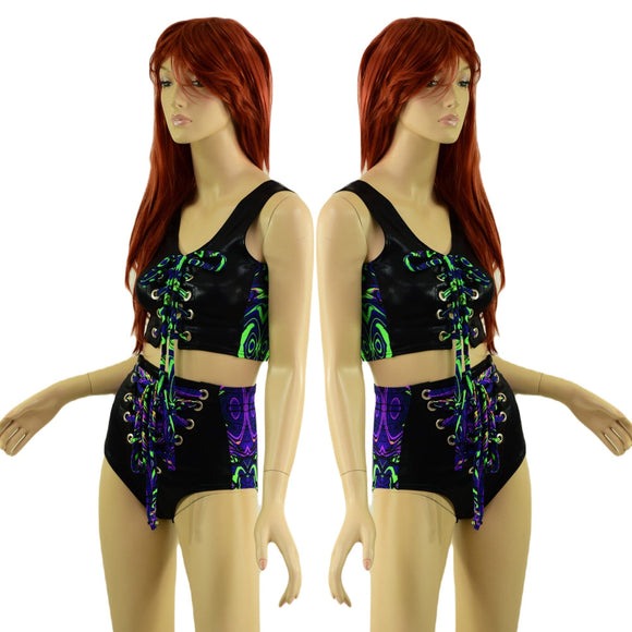 2PC Lace Up Side Panel Top & Siren Shorts Set - Coquetry Clothing