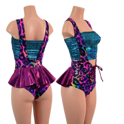 2PC Lace Up Suspender Romper with Ruffle Rump & Tube Top Set - Coquetry Clothing