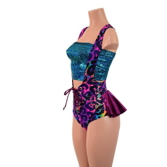 2PC Lace Up Suspender Romper with Ruffle Rump & Tube Top Set - Coquetry Clothing