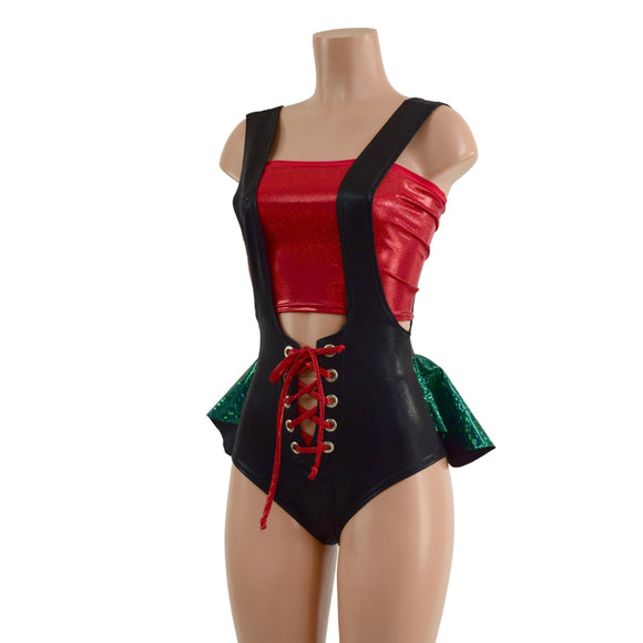 2PC Lace Up Suspender Romper with Ruffle Rump & Tube Top Set - Coquetry Clothing
