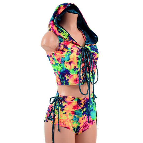 2PC Lace Up Top and Siren Shorts Set - Coquetry Clothing