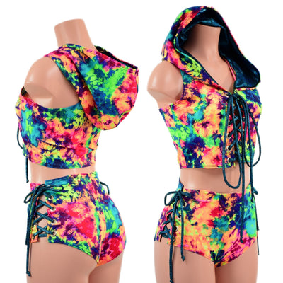 2PC Lace Up Top and Siren Shorts Set - Coquetry Clothing