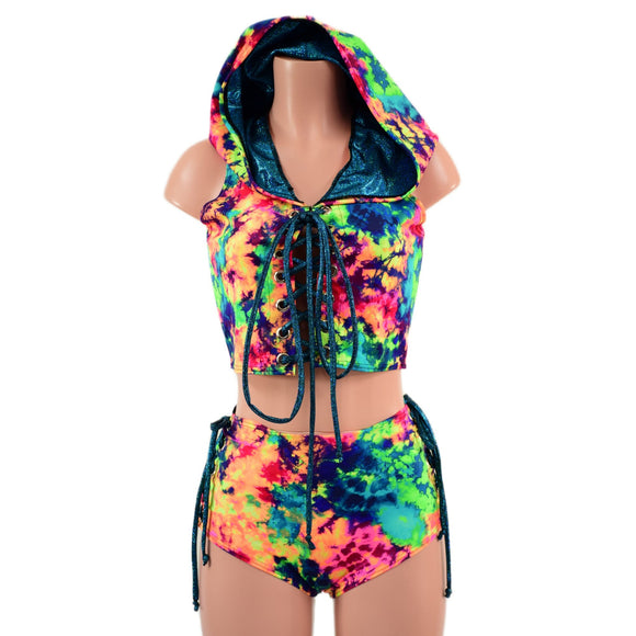 2PC Lace Up Top and Siren Shorts Set - Coquetry Clothing