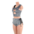 2PC Laceup Shorts & Crop Hoodie Set in Distortion Velvet - Coquetry Clothing