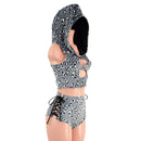 2PC Laceup Shorts & Crop Hoodie Set in Distortion Velvet - Coquetry Clothing