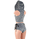 2PC Laceup Shorts & Crop Hoodie Set in Distortion Velvet - Coquetry Clothing