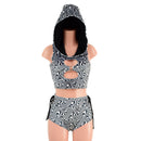 2PC Laceup Shorts & Crop Hoodie Set in Distortion Velvet - Coquetry Clothing