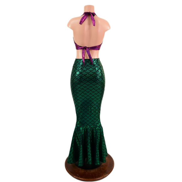 2PC Mermaid Skirt & Fuchsia Halter Set - Coquetry Clothing
