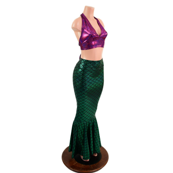 2PC Mermaid Skirt & Fuchsia Halter Set - Coquetry Clothing