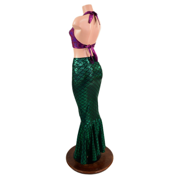2PC Mermaid Skirt & Fuchsia Halter Set - Coquetry Clothing