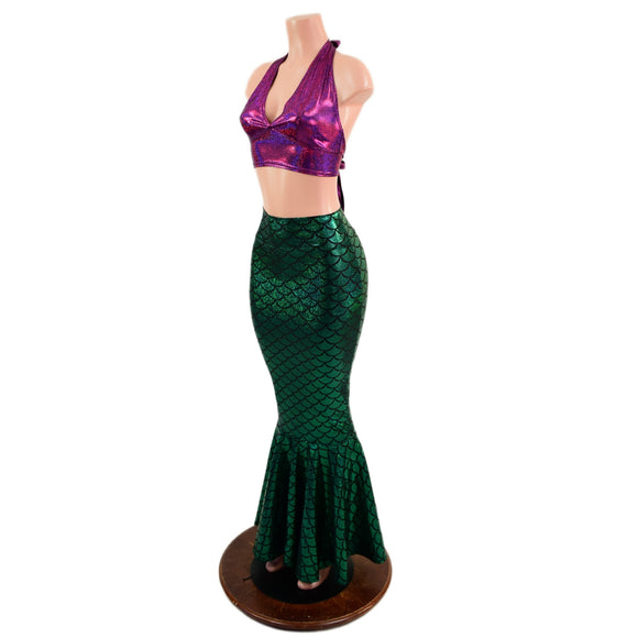 2PC Mermaid Skirt & Fuchsia Halter Set - Coquetry Clothing
