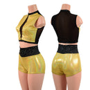 2PC Mesh Back Keyhole Crop Top and High Waist Shorts Set - Coquetry Clothing