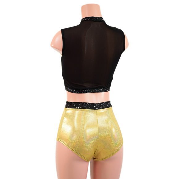 2PC Mesh Back Keyhole Crop Top and Siren Shorts Set - Coquetry Clothing