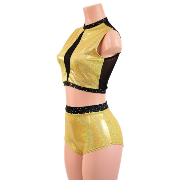 2PC Mesh Back Keyhole Crop Top and Siren Shorts Set - Coquetry Clothing