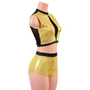 2PC Mesh Back Keyhole Crop Top and Siren Shorts Set - Coquetry Clothing