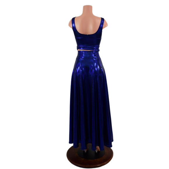 2PC Midi Starlette Bralette & Breakaway Maxi Skirt Set in Blue Sparkly Jewel - Coquetry Clothing