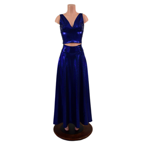 2PC Midi Starlette Bralette & Breakaway Maxi Skirt Set in Blue Sparkly Jewel - Coquetry Clothing