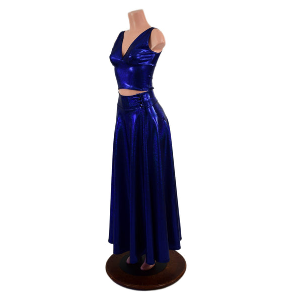 2PC Midi Starlette Bralette & Breakaway Maxi Skirt Set in Blue Sparkly Jewel - Coquetry Clothing