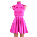 2PC Neon Pink Sleeveless Skater Dress with Elf Collar - Coquetry Clothing